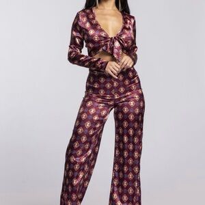 Chic Burgundy Patterned Two-Piece Set